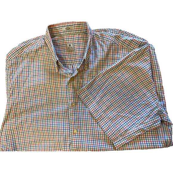 Peter Millar® Men's Large Button Up Short Sleeve Shirt Plaid Blue Green Red EUC - Picture 7 of 7
